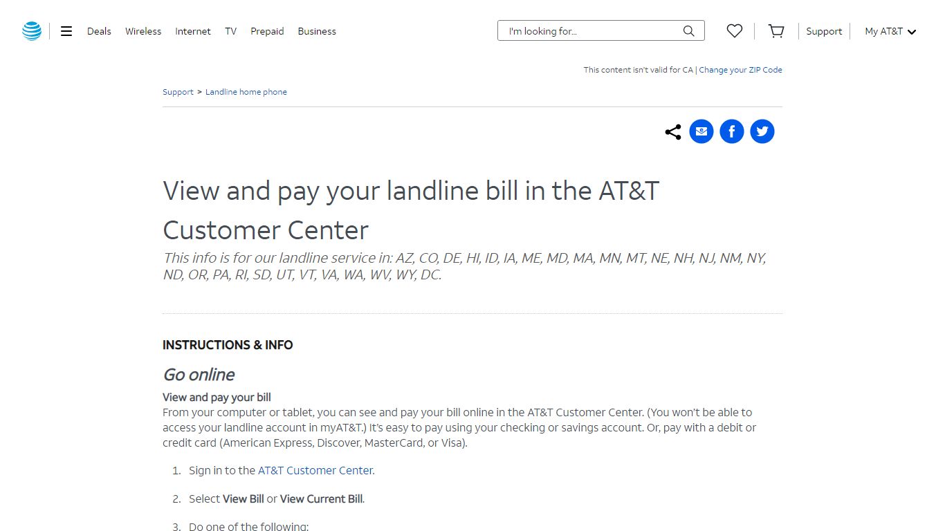 View and Pay Your Landline Bill in the AT&T Customer Center